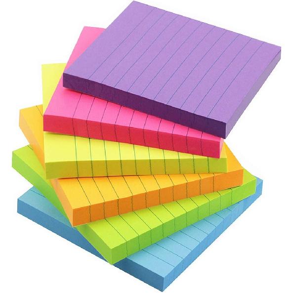 Early Buy 6 Bright Color Lined Sticky Notes Self-Stick Notes 3 in x 3 in, 100 Sheets/Pad, 6 Pads/Pack 3x3 in