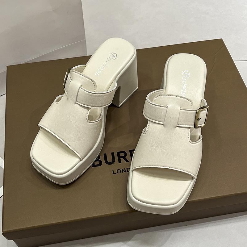 

Large size cool slippers summer new retro transparent word with open toe feeling not tired feet trendy high heel sandals women 35