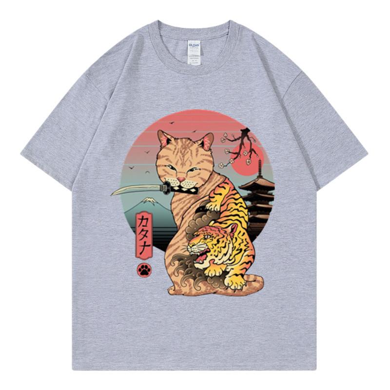 Summer New Hot Stamping Printing Short Sleeve Raglan Sleeve Japanese Anime Sushi Cat 2 Tshirt