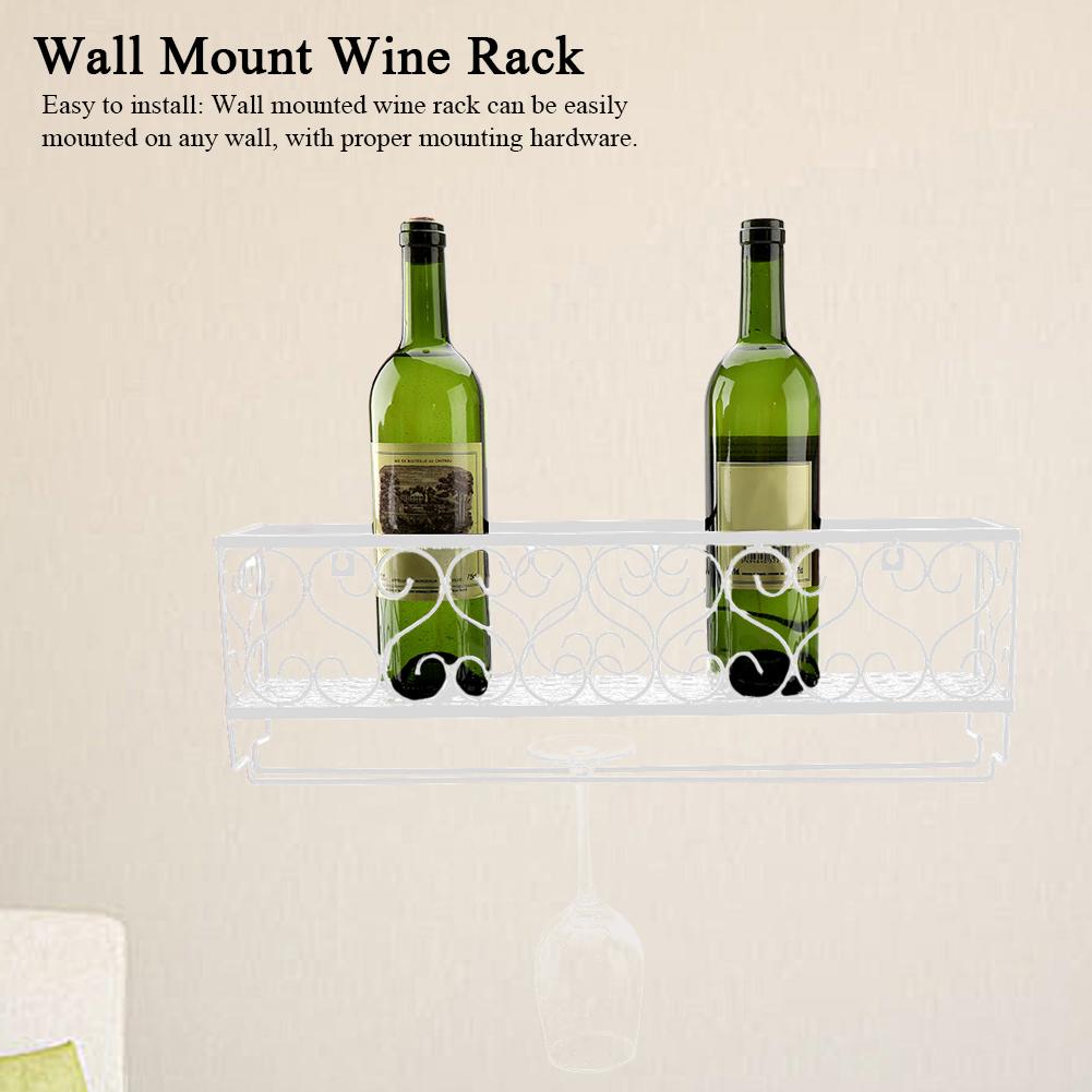 Wall Mount Metal Wine Rack Bottle Champagne Glass Holder Storage Bar Accessory with Shelf White