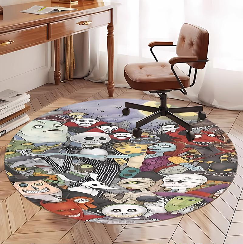 The Nightmare Before Christmas Pattern Round Rug, Indoor/Outdoor Mat, for Picnic, Gameroom, Bedroom, Office, Living Room, Home Decor Carpet, Birthday 