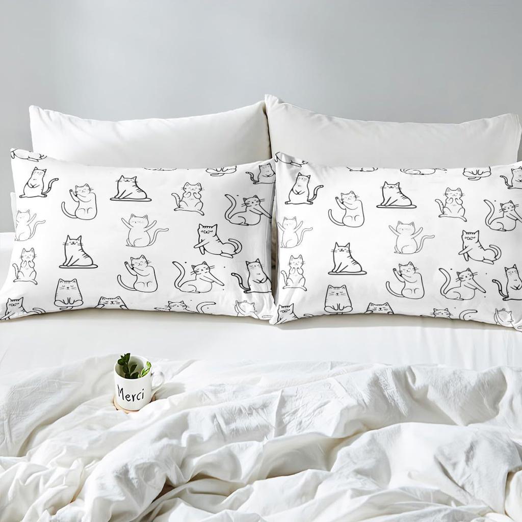 Cartoon Animal Kitten Pattern Bed Hat Four-Piece Bedding Set Bedroom Dormitory Bedding Decoration