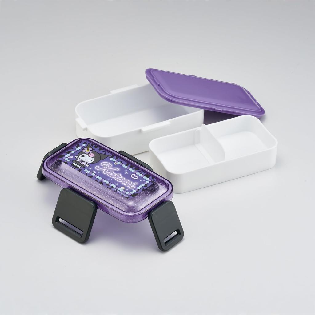 Skater Bento Weich und Spülmaschinen- und Mikrowellengeeignet Hergestellt in Sanrio Kuromi Schul-Lunchbox, Flauschig, 2-stöckig, 600ml, Sicher, Japan, (PFLW4-A)