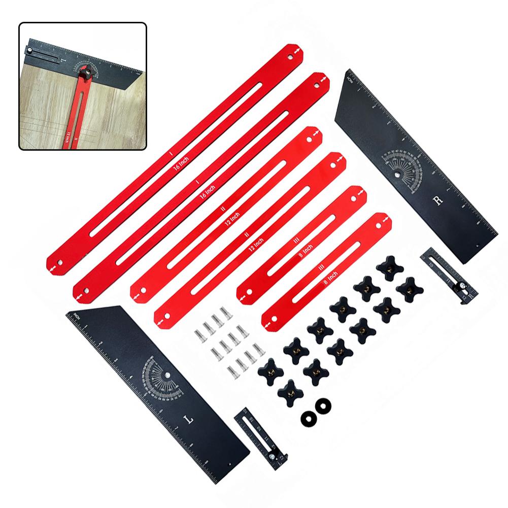 1set Stair Tread Template Tool Adjustable Aluminum Stair Ruler Measuring Tool Sliding Rods Rectangular Gauge For Home Projects