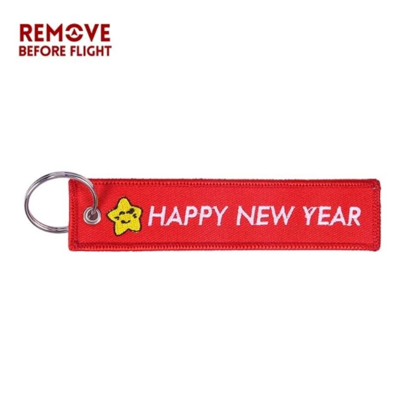 Odebrat před odletem Šťastný Nový Rok výšivka Tkané Tag Keychain Vánoční dárek