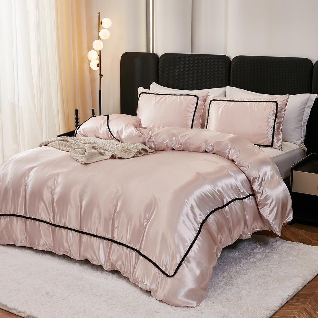 3PCS Satin Duvet Cover Set Silk White Black And Pink Bedding Comforter Cover Silky Luxury Silky Bed Set Soft for All Season