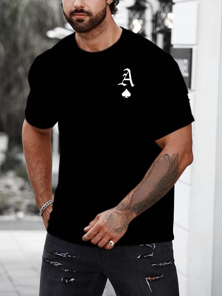 Summer Men's Casual Fashion Poker Card A Pattern Printed Loose Round Neck Short Sleeve T-shirt Top