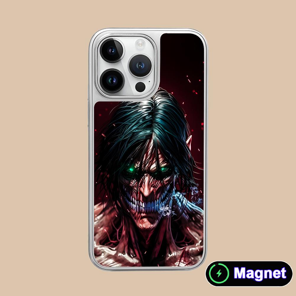 Custodia Cellulare Magsafe Placcata Argento AOT Eren Yeager per iPhone 17 16 15 14 13 12 11 Air Pro Max Plus Copertura Colorata