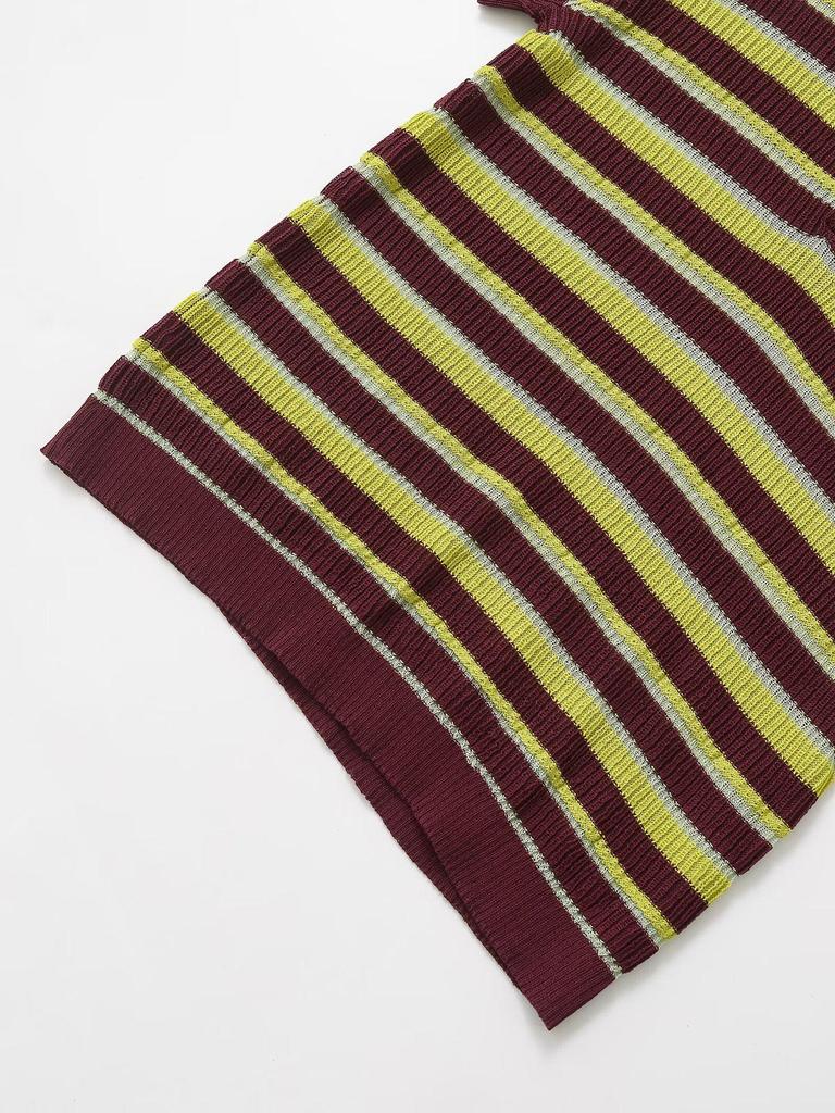 Spring 2025 Women's Striped Polo Collar Short Sleeve Top - European & American Style Fashion.