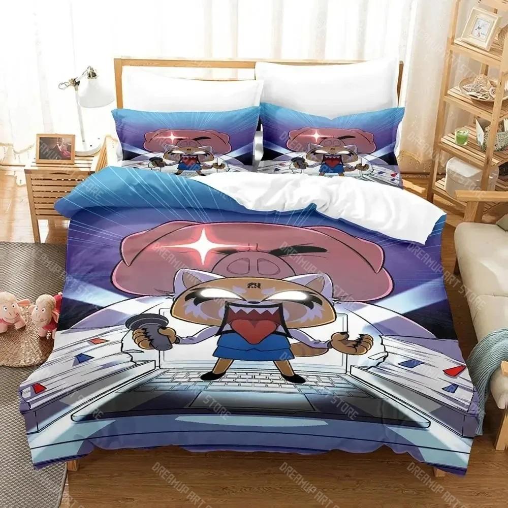 Anime Aggretsuko Zestaw Pościeli Chłopcy Dziewczynki Rozmiar Twin Queen Poszwa na Kołdrę Poszewka na Poduszkę Łóżko Dzieci Dorośli Moda Tekstylia Domowe Możliwość Personalizacji