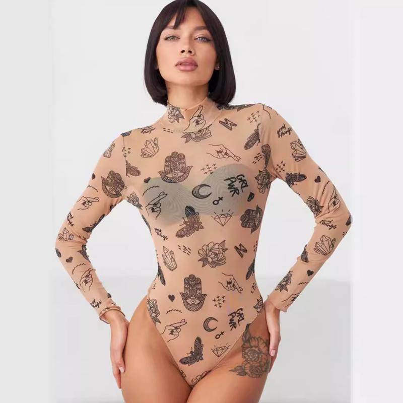 2024 Spring/Summer Western Pattern Printed Long Sleeve Tight Jumpsuit for Women