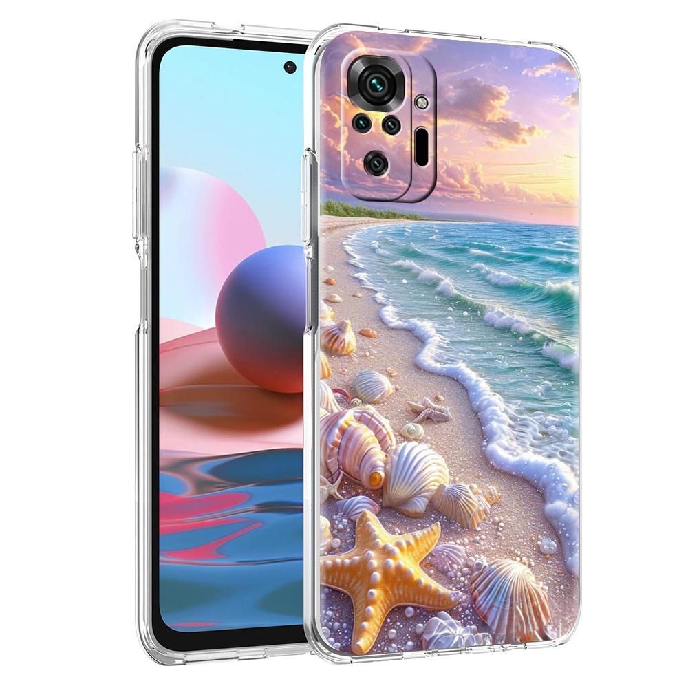

Прозрачный чехол для телефона для Redmi 14C 13C 10C 10 9 Note 13 12 11 K50 K40 Plus Pro 4G 5G Мягкий ТПУ чехол с узором из ракушек и морских звезд Note 14 Pro Plus