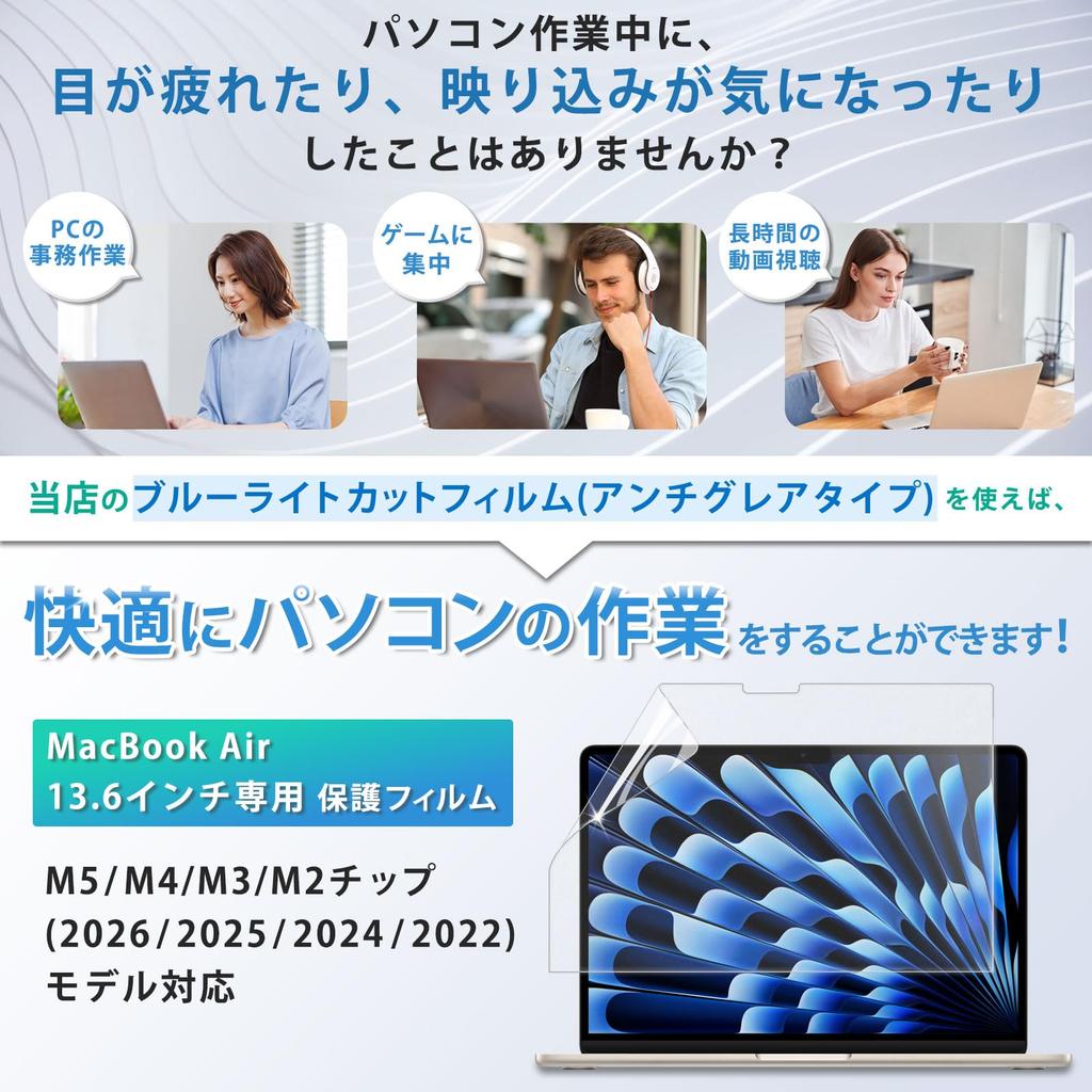 screen protector for MacBook Air 2026 2022 Blue light fingerprint and Anti-glare 13.6 M5/M4/M3/M2 (2025, 2024, models). cut, anti-reflective,
