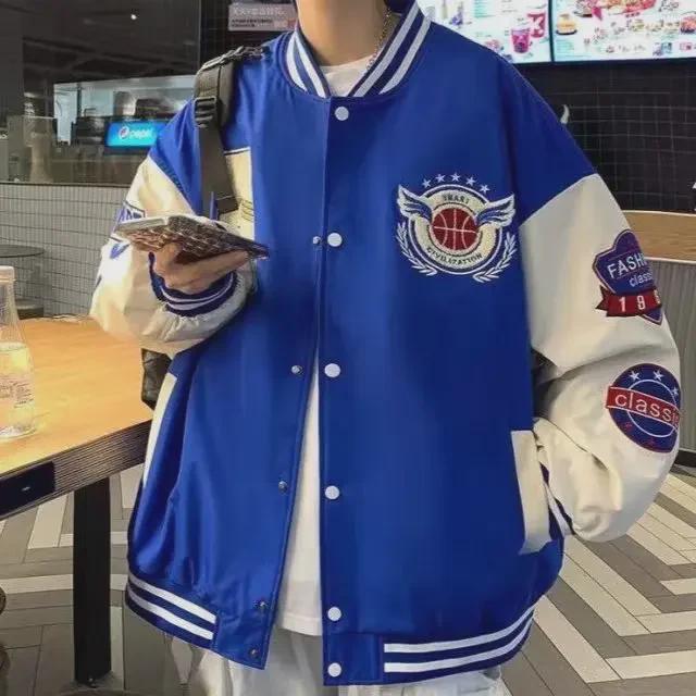 Men's Autumn Embroidered Letter Print Baseball Jacket - Loose Fit for Couples or Teen Students, Long Sleeve.