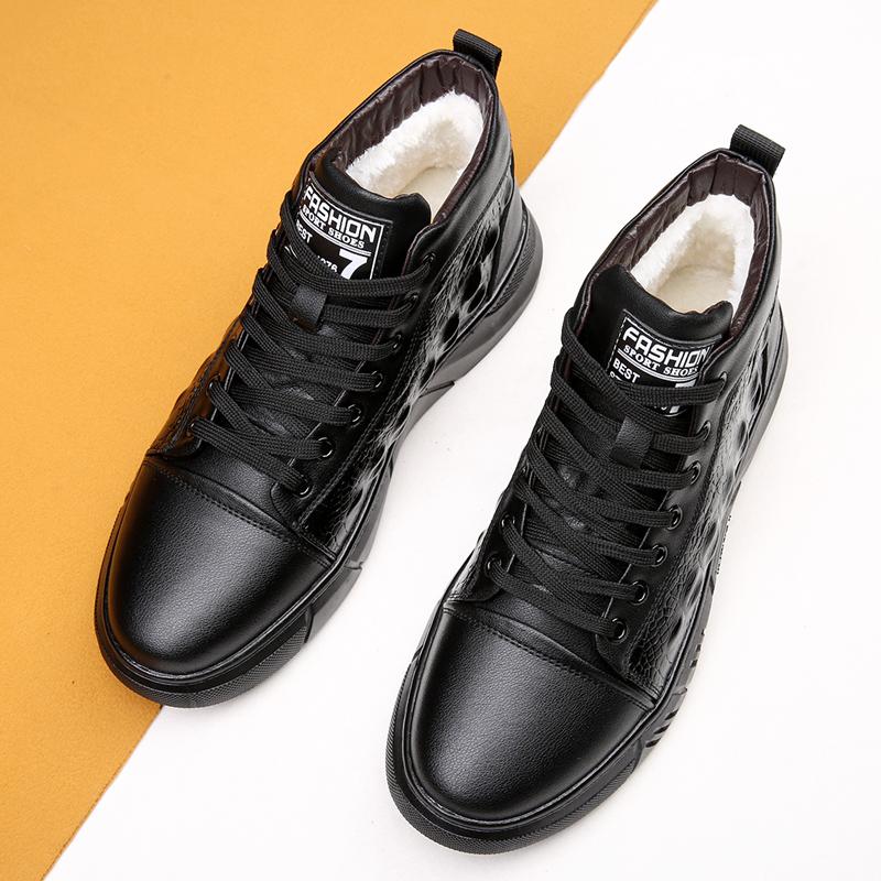 FashionCrocodile Pattern Male Sneakers Autumn/Winter Plush Leather Men Casual Shoes Business Work Office Lace-up Dress shoes For Men