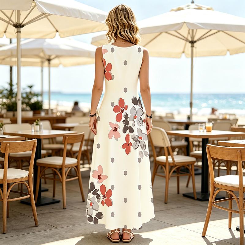 Summer Lightweight Flowy Beach Vacation Dress Sleeveless Minimalist Flared Long Skirt Flattering for Daily Casual Wear