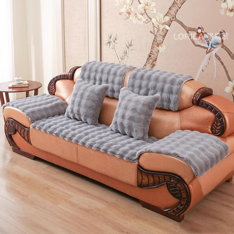 Thickened Rabbit Plush Sofa Cover Universal Non-slip Winter Warm Sofa Towel Couch Cushion Slipcovers for Living Room Furniture