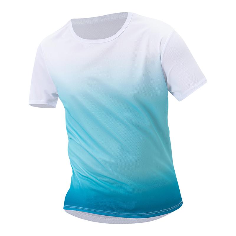 Herren Multi-Color Farbverlauf Atmungsaktiv Kurzarm Bequem Rundhals Sport Laufen T-Shirt Modisches Jugend Top