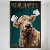 Vaca das Terras Altas Engraçada com Chifres de Papel Higiênico Fundo Verde-azulado Placa de Metal Vintage para Bar Decoração de Parede de Casa Poster de Arte Rústica 8