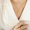 Gold-Plated Titanium Steel Portrait Pendant Necklace with Embossed Edge