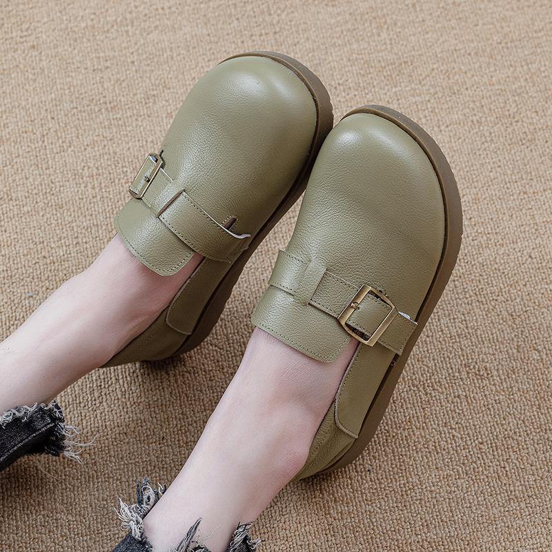 

Leather single shoes Birkenstock spring soft sole new beef tendon flat bottom versatile white leather shoes mother women s shoes 41 зеленые хаки