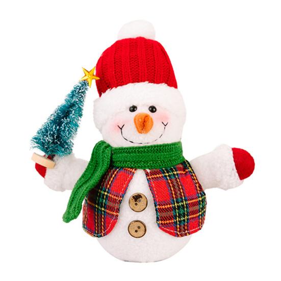 Christmas Plush Snowman Doll Tabletop Decoration Lighted Small Snowman Ornament for Winter Home Kitchen Mantel