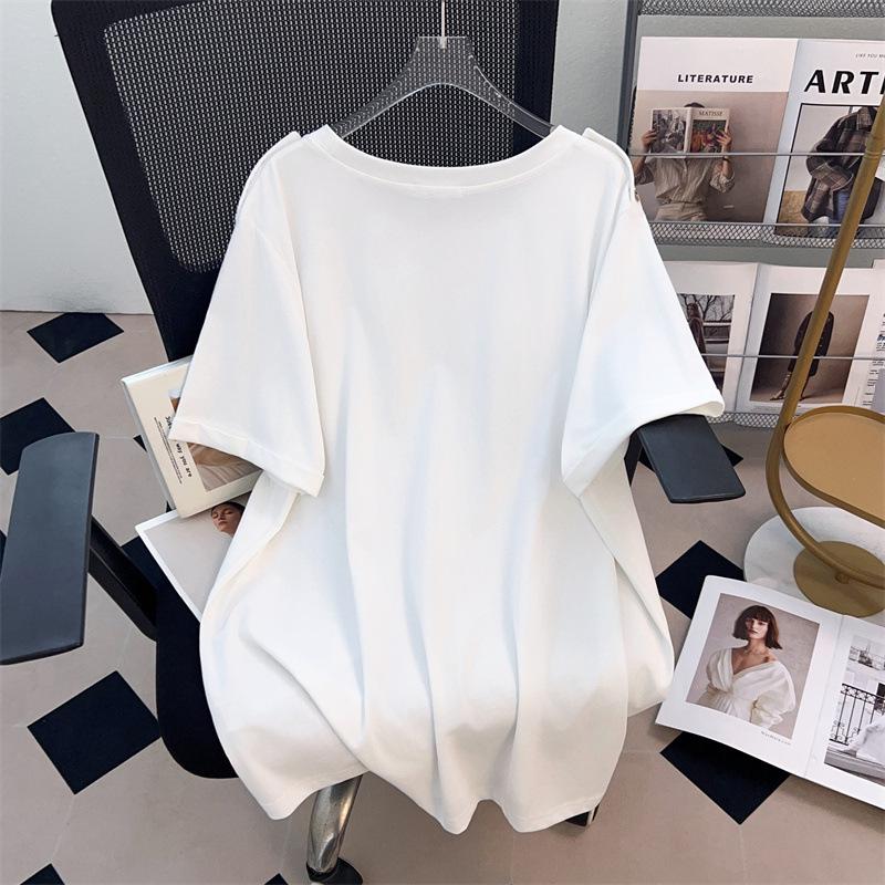 Women's Plus Size Mid-Length Loose Fit Round Neck T-Shirt (Short-Sleeve) 
