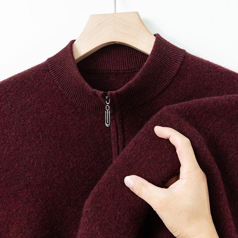 2025 Men's High-Grade Yak Wool Zipper Sweater - Solid Color, Autumn/Winter Knit Base Layer