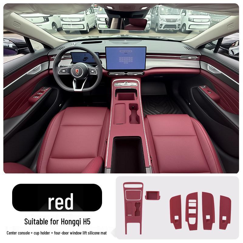 Silicone Protective Mat for 26 Hongqi H5 Models: Door Handle Grip, Slot Storage, & Window Lift Panel
