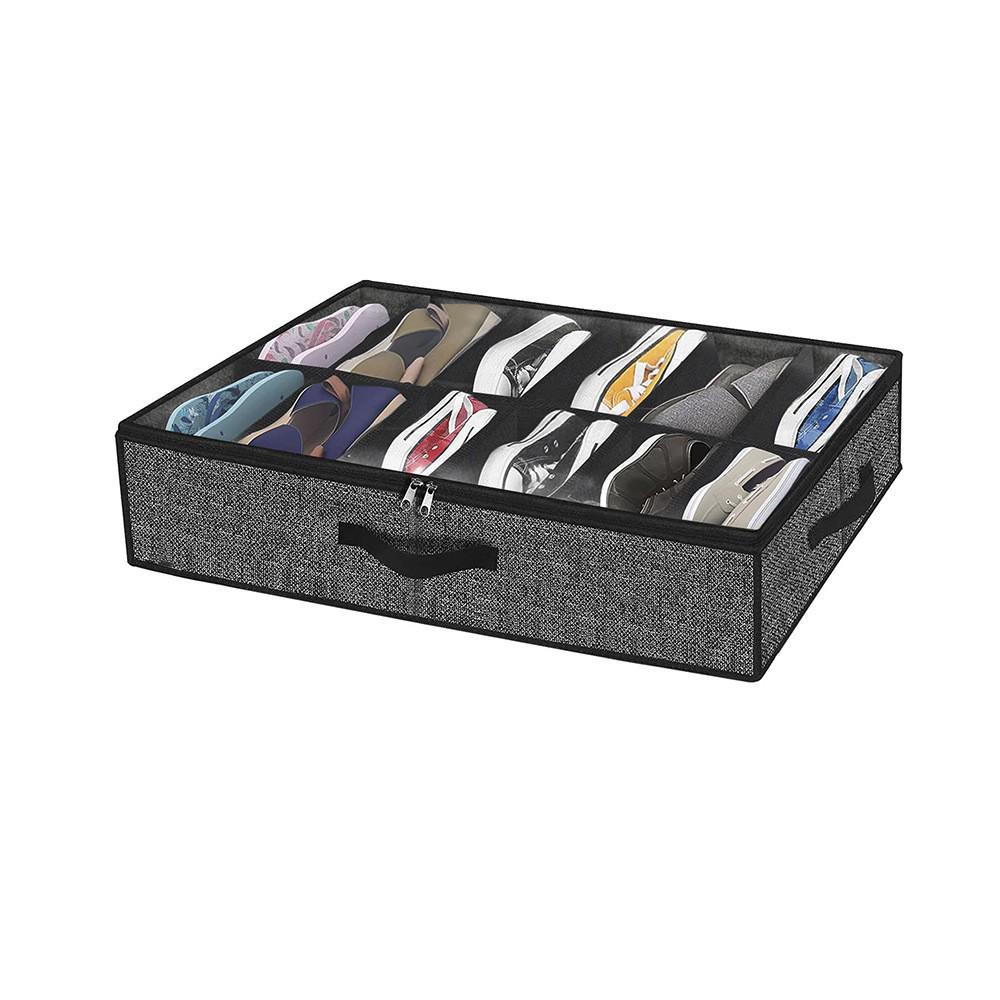 Underbed Shoe Organizer with Handles and Clear Window, for Foldable Shoes