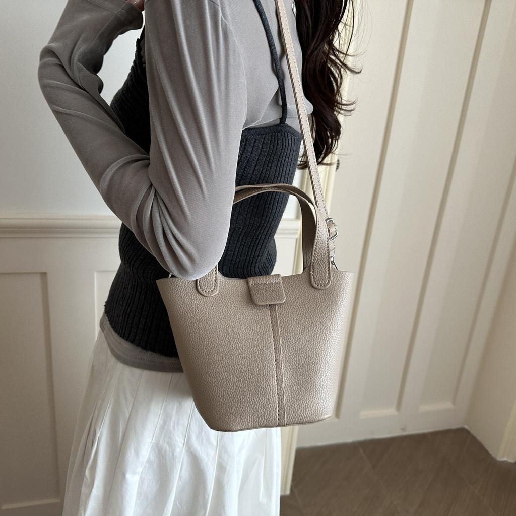 Pu Leather Small Bucket Bag With Magnet Closure For Casual Daily Use