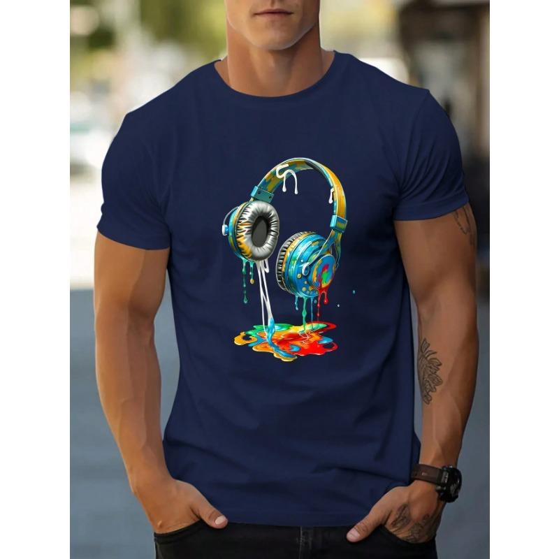 Men Earphone Pattern T-shirt New Fashion Cotton Men Loose Summer Y2K Hip Hop Street Daily Trend Couple Leisure Printing T-shirt
