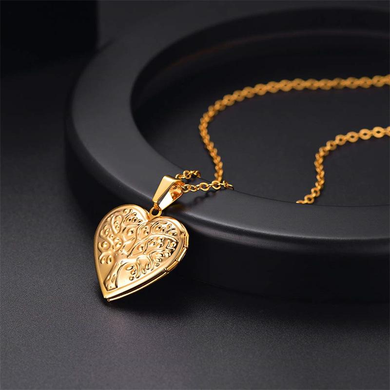 Halsband i rostfritt stål Silver Guld Träd Öppningsbart Hjärta Fotoram Fotobox Halsband