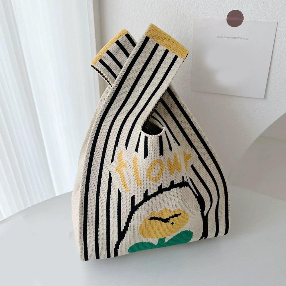 

Polyester Tulip Knitting Handbag Casual Knit Bags Gifts Flower Wrist-bag Women жовтий