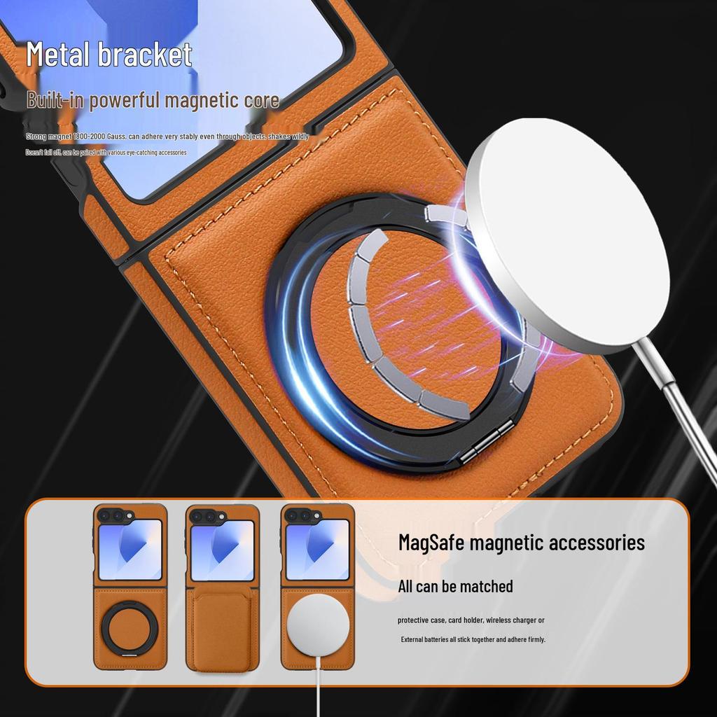 Samsung Z Flip7 360° drehbare Lederhülle - Stoßfest, Magnetisch, Faltbarer Ständer