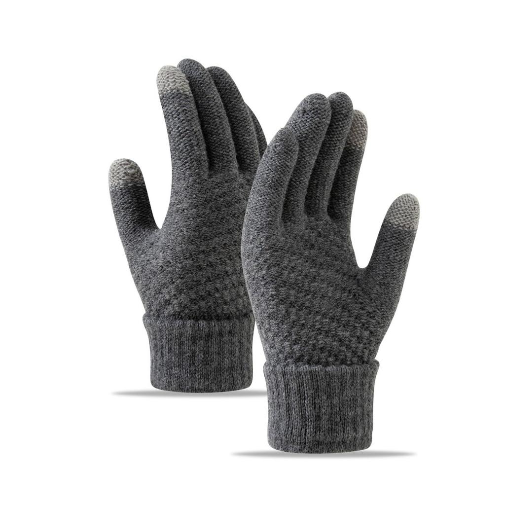 Touch Screen Gloves for Winter Warmth, Knitted with Thick Velvet, Windproof, Cycling, Men's and Women's Cold Resistant, Woolen, Simple Gloves