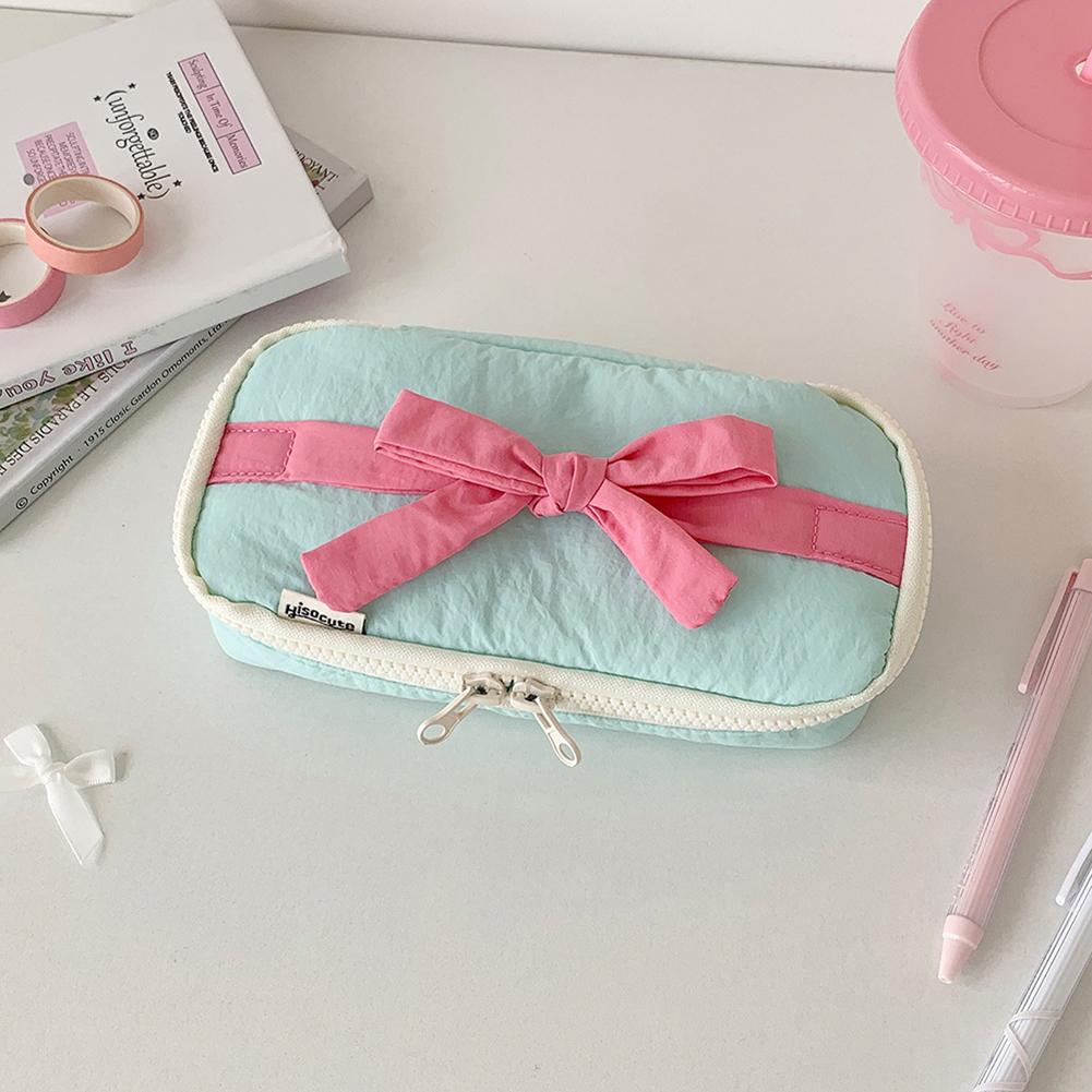 Sweet Bow Cosmetics Bag Pencil Case For Student Cute Korean Pencil Pouch Large Capacity Stationery Storage Bag Travel Supplies