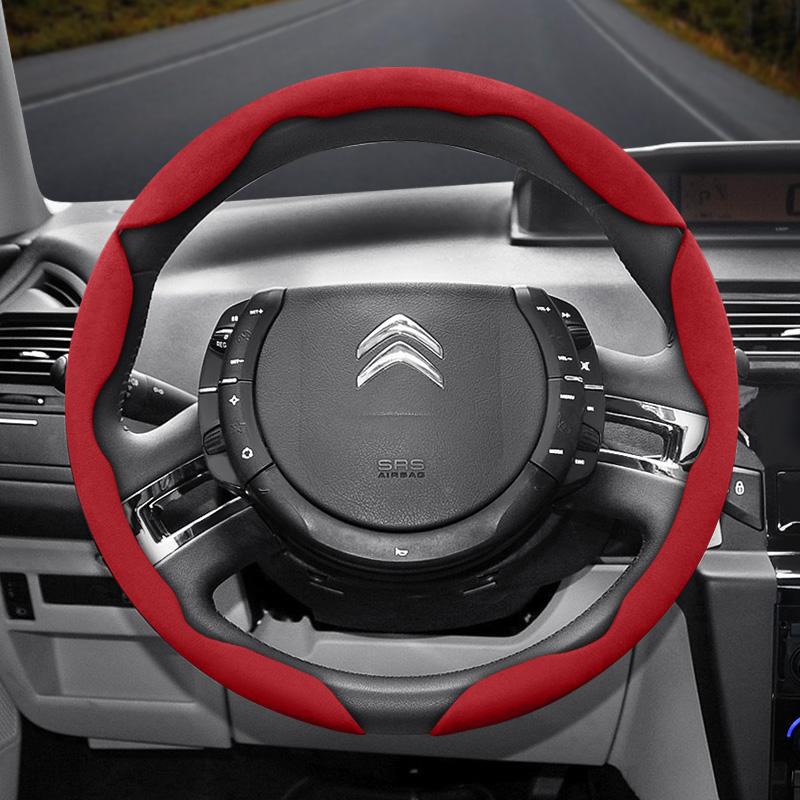 Suitable for Citroen Anti-Slip Buckle Segmented Suede Steering Wheel Cover, Anti-Slip and Durable, for C3 C4 X Berlingo C5 Aircross Jumper Spacetourer