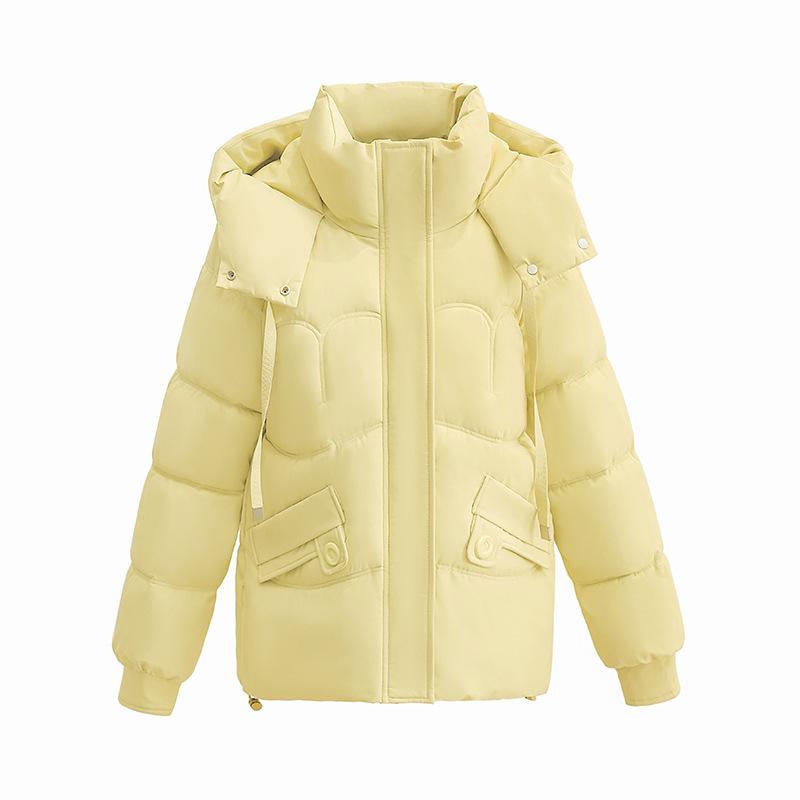 Zimní 2025 bavlněná bunda dámská krátká volná zateplená péřová bavlněná bunda módní zateplená teplá bavlněná bunda s kapucí