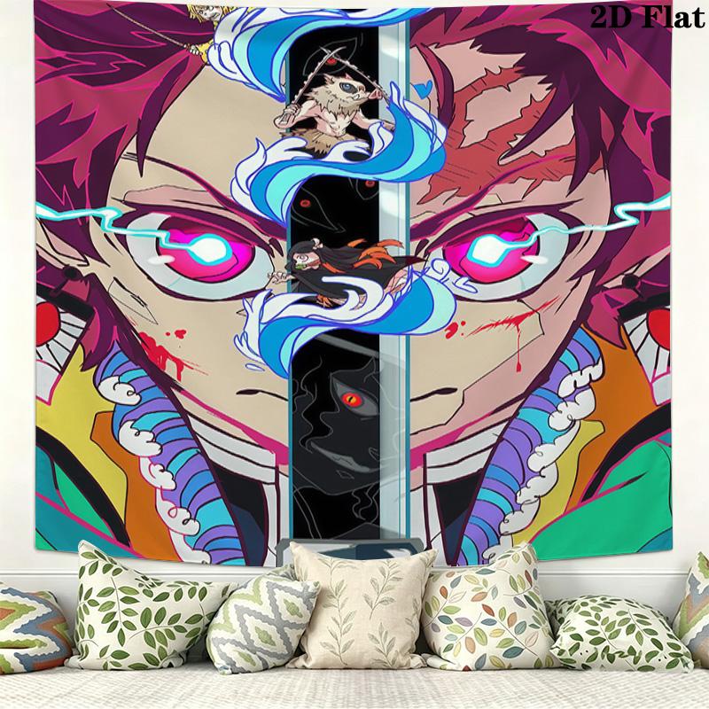 Demon Slayer Kimetsu No Yaiba Wall Tapestry Aesthetic Wall Hanging Printed Fabric Blanket Decorative Tapestries for Bedroom Living Room Home Decor