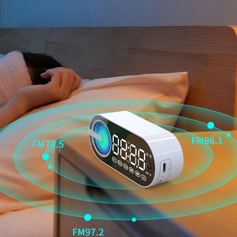 Digital Vekkerklokke Bluetooth 5.0 Høyttaler LED-skjerm Speil Bordvekkerklokke Med FM-radio Støtte TF-kortavspilling Håndfri samtale