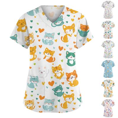 Salopette de mode pour femmes à col en V et manches courtes avec poches, hauts imprimés, vêtements