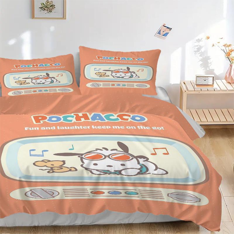 

3 шт. Забавный и смешной набор чехлов с принтом POCHACCO. Ультрамягкое, дышащее и удобное постельное белье стильного дизайна для спальни и гостевой комнаты. Декор 135x200cm