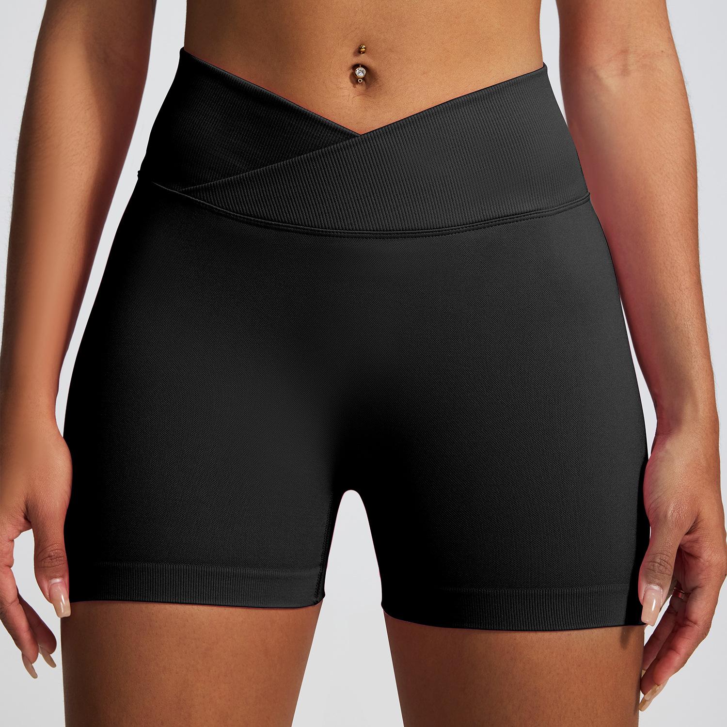 

Sports shorts European and American cross yoga pants hip lift high waist sports leggings summer outdoor three-point pants women XS чорний