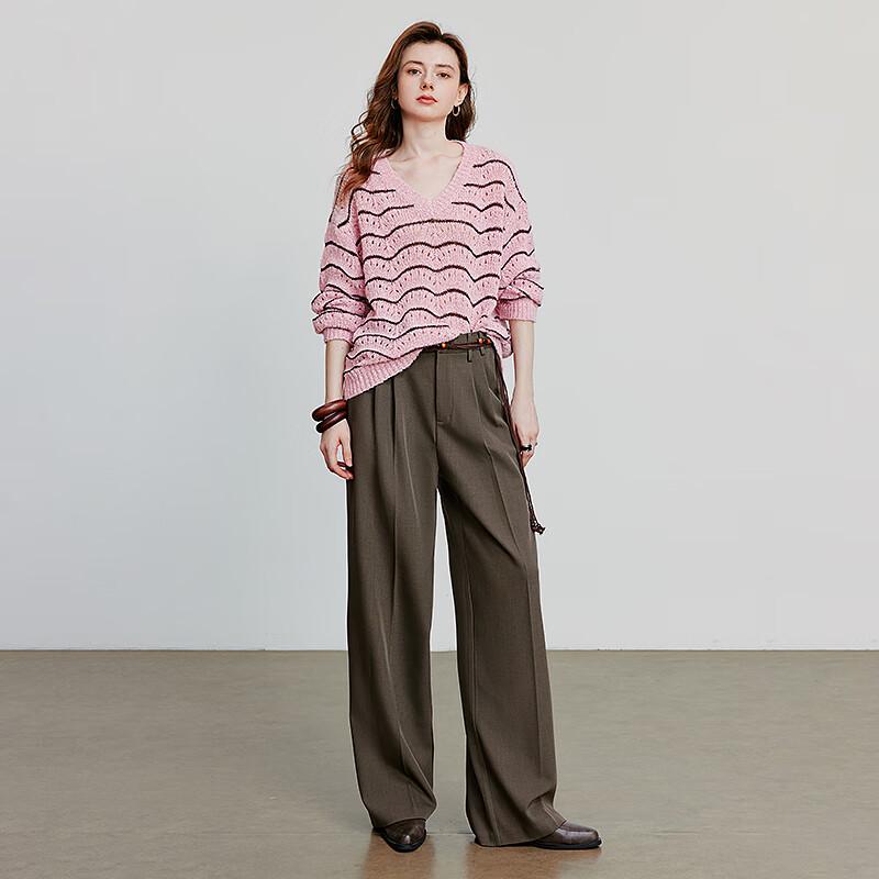 Chuyu Women's Wave Stripe Openwork Knit Cardigan