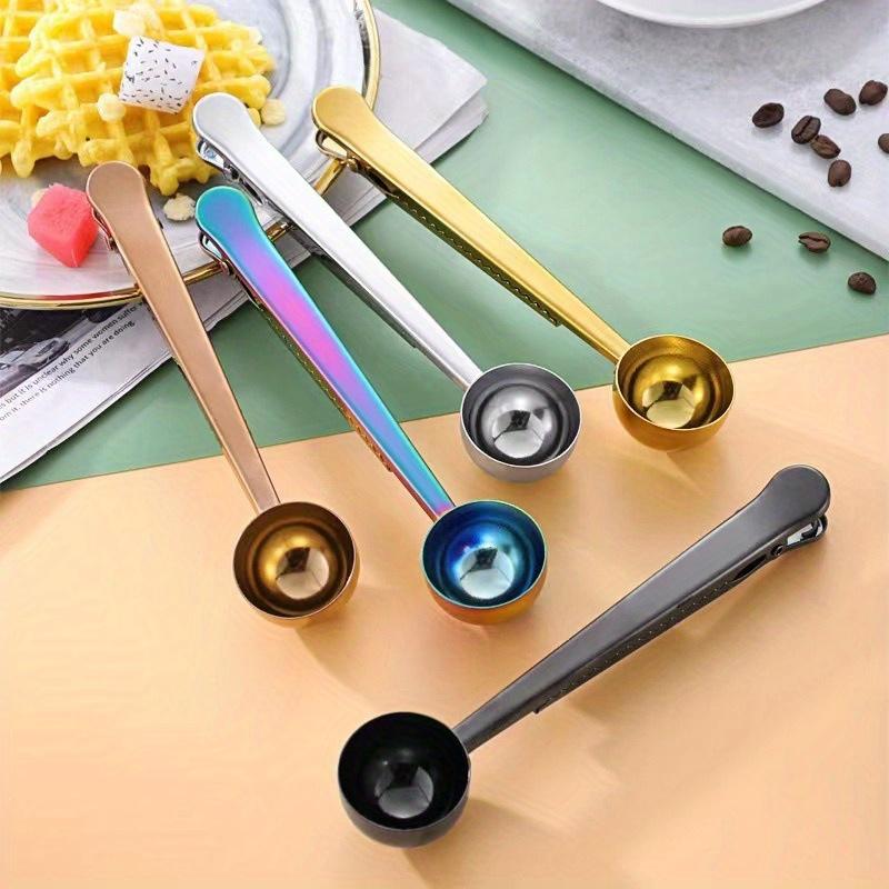 1pc 430 Stainless Steel Coffee Spoon with Clip, 2-in-1 Kitchen Multifunctional Food Sealing Clip