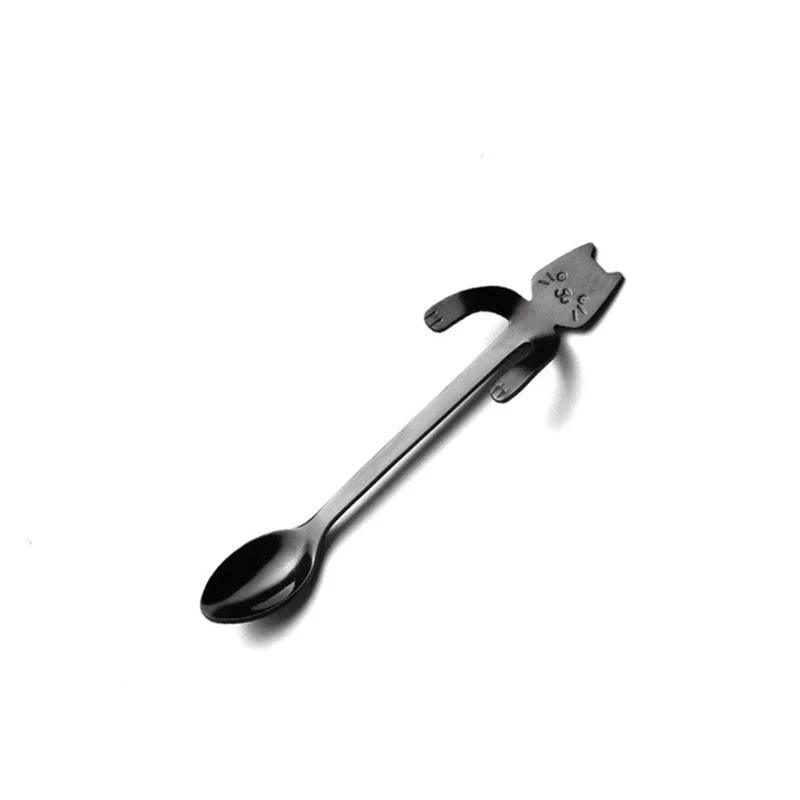 Stainless Steel Coffee Spoon Lovely Cute Cat Shape Teaspoon Dessert Snack Scoop Ice Cream Mini Spoons Tableware Kitchen Tools