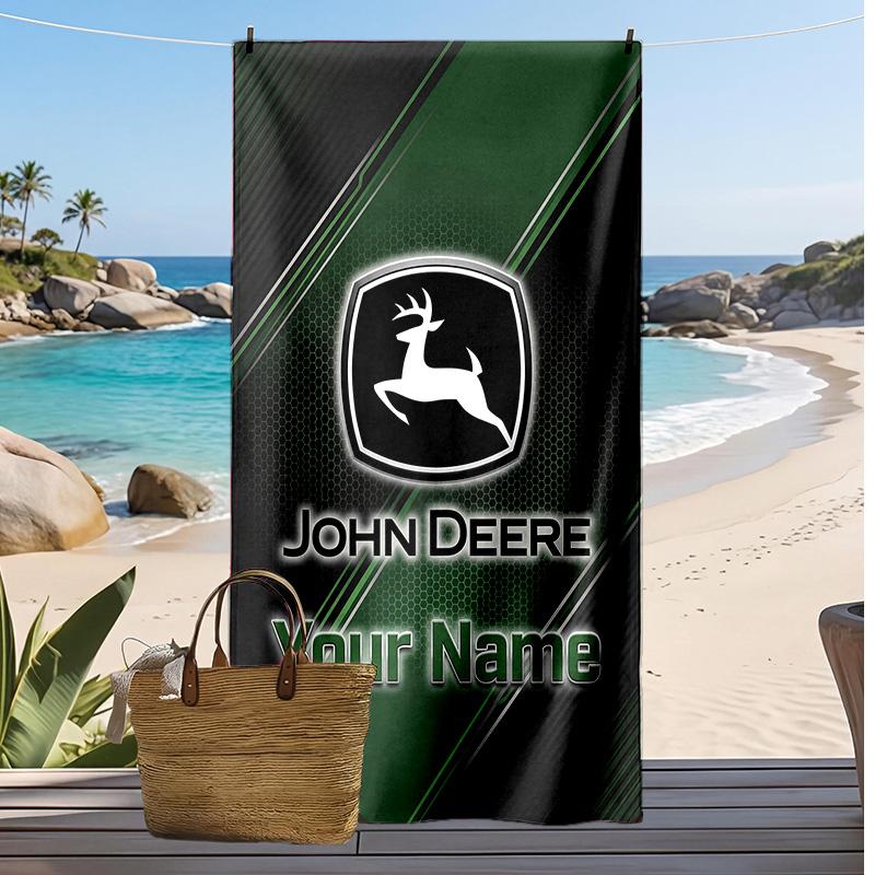 John Deere Custom Strandlaken, Print Uw Naam Tekst Lichtgewicht Absorberend Handdoek voor Zwemmen Reizen