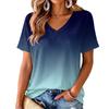 Women's V-Neck Short Sleeve Gradient Print Lightweight Top for Everyday Wear