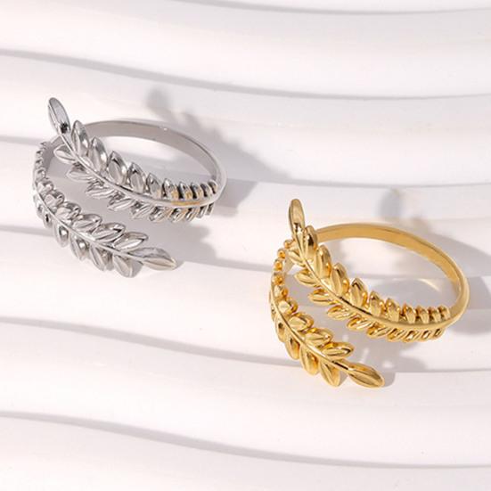 Adjustable Open Leaf Ring Natural Decorative Ring Nature Style Stainless Steel Inspired Jewelry for Women Girls